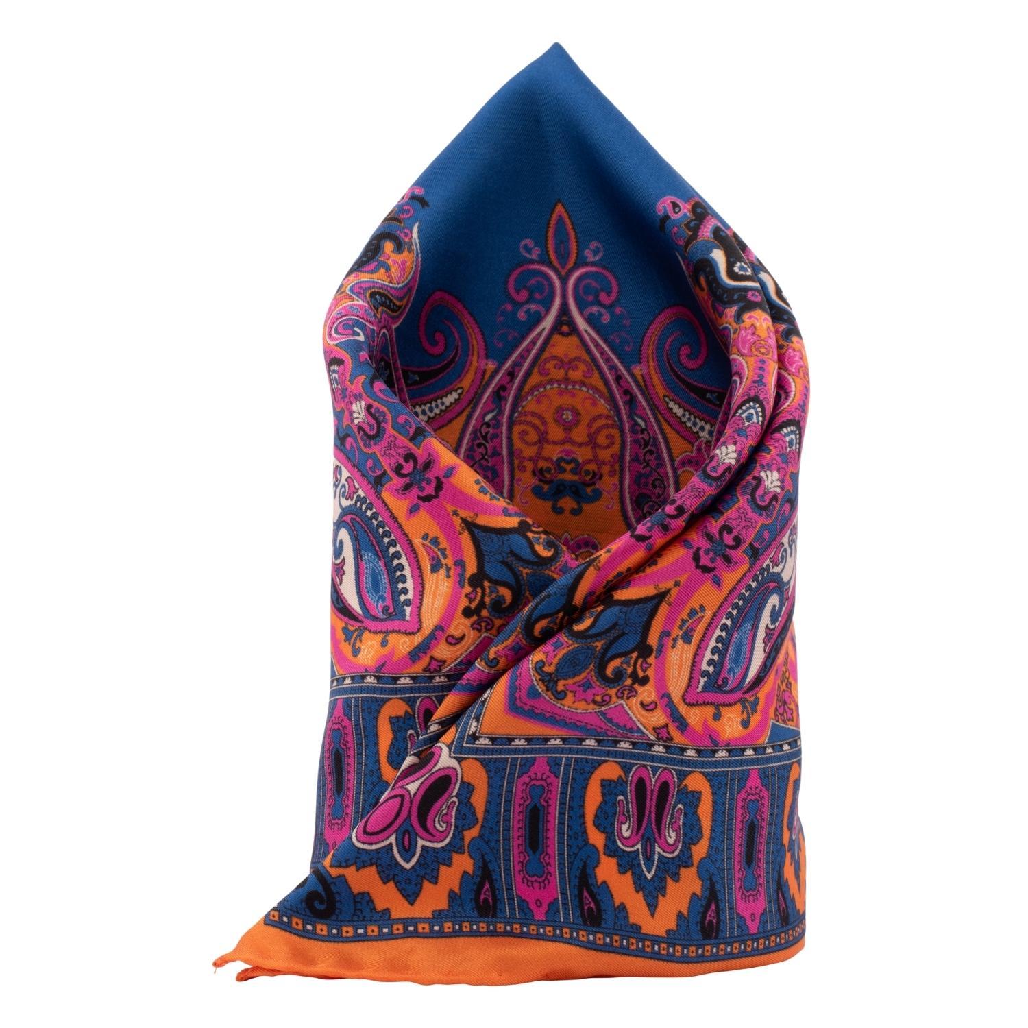 Orange Paisley Italian Silk Pocket Square for Men