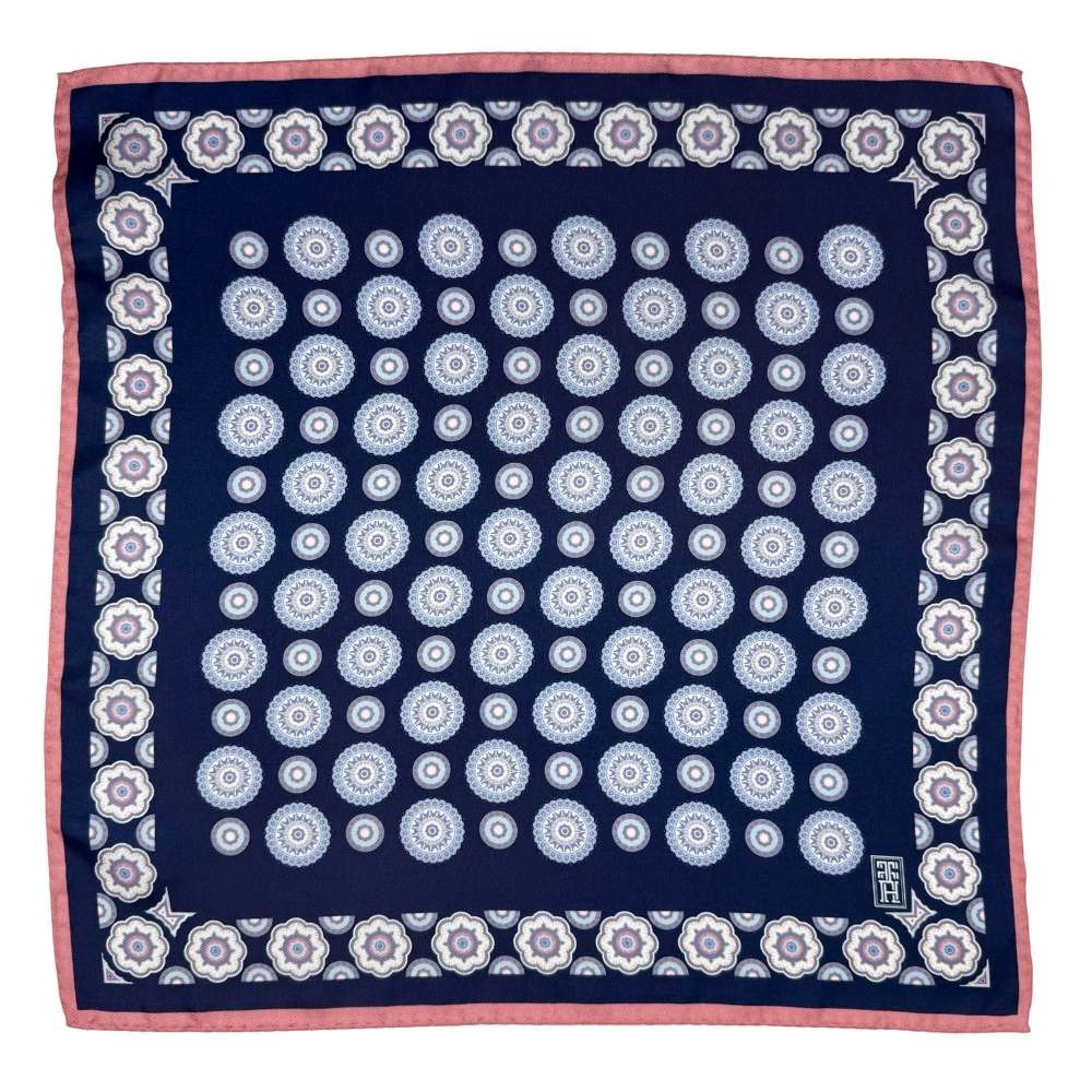 Blue Geometric Italian Silk Pocket Square for Men