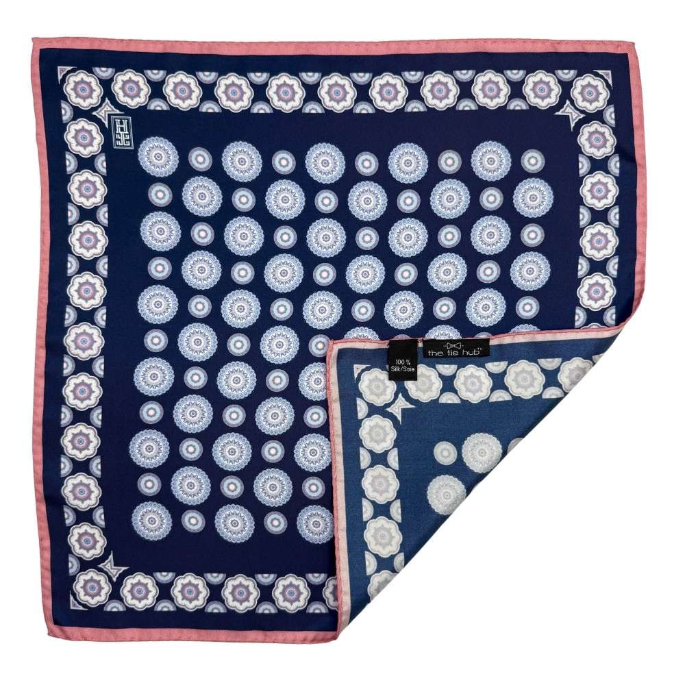 Blue Geometric Italian Silk Pocket Square for Men