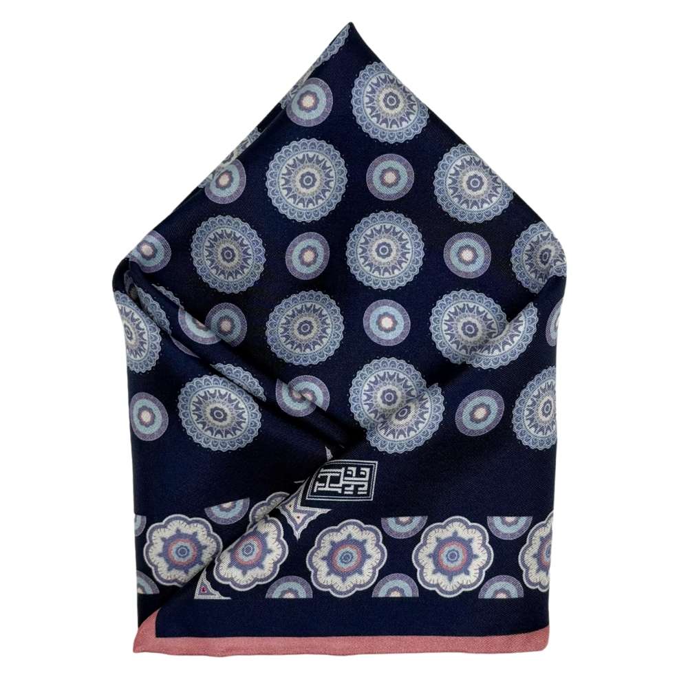 Blue Geometric Italian Silk Pocket Square for Men