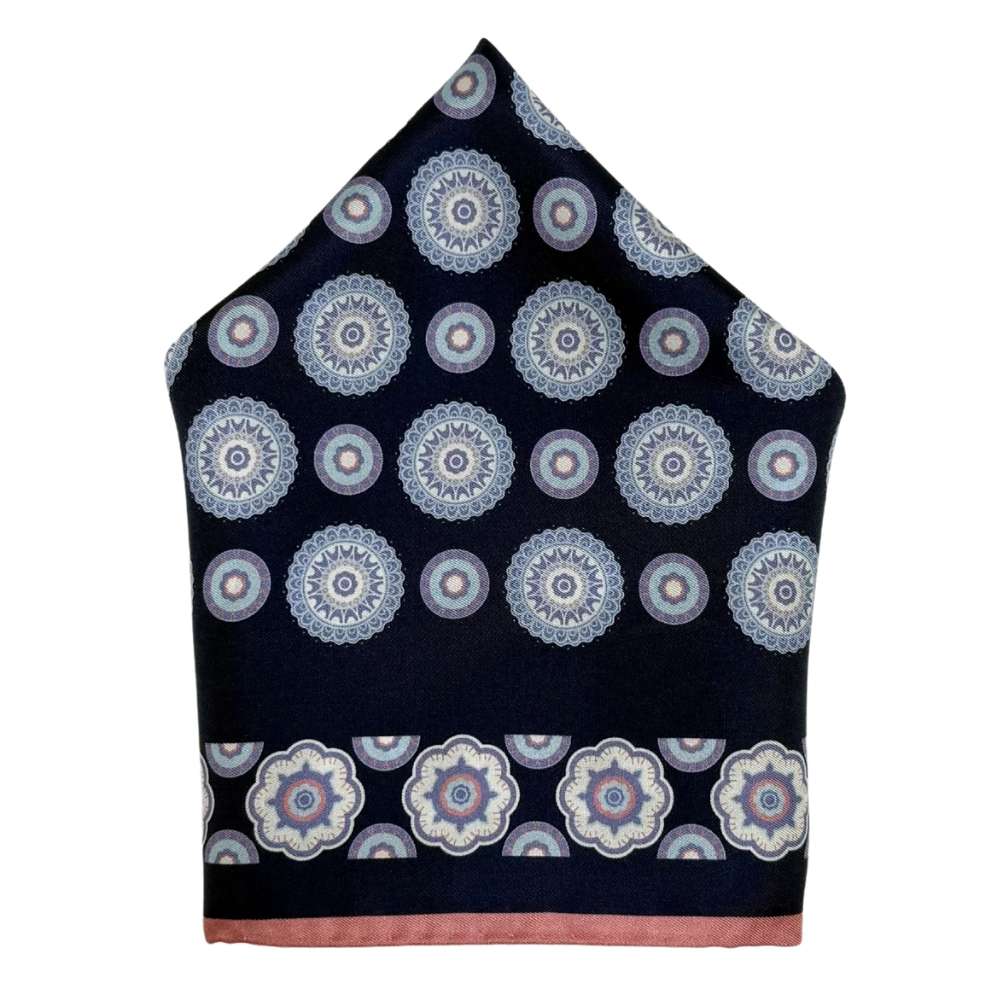 Blue Geometric Italian Silk Pocket Square for Men