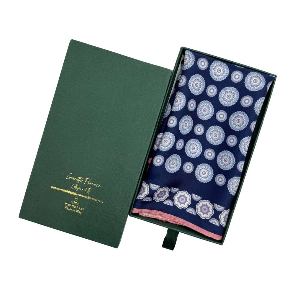 Blue Geometric Italian Silk Pocket Square for Men