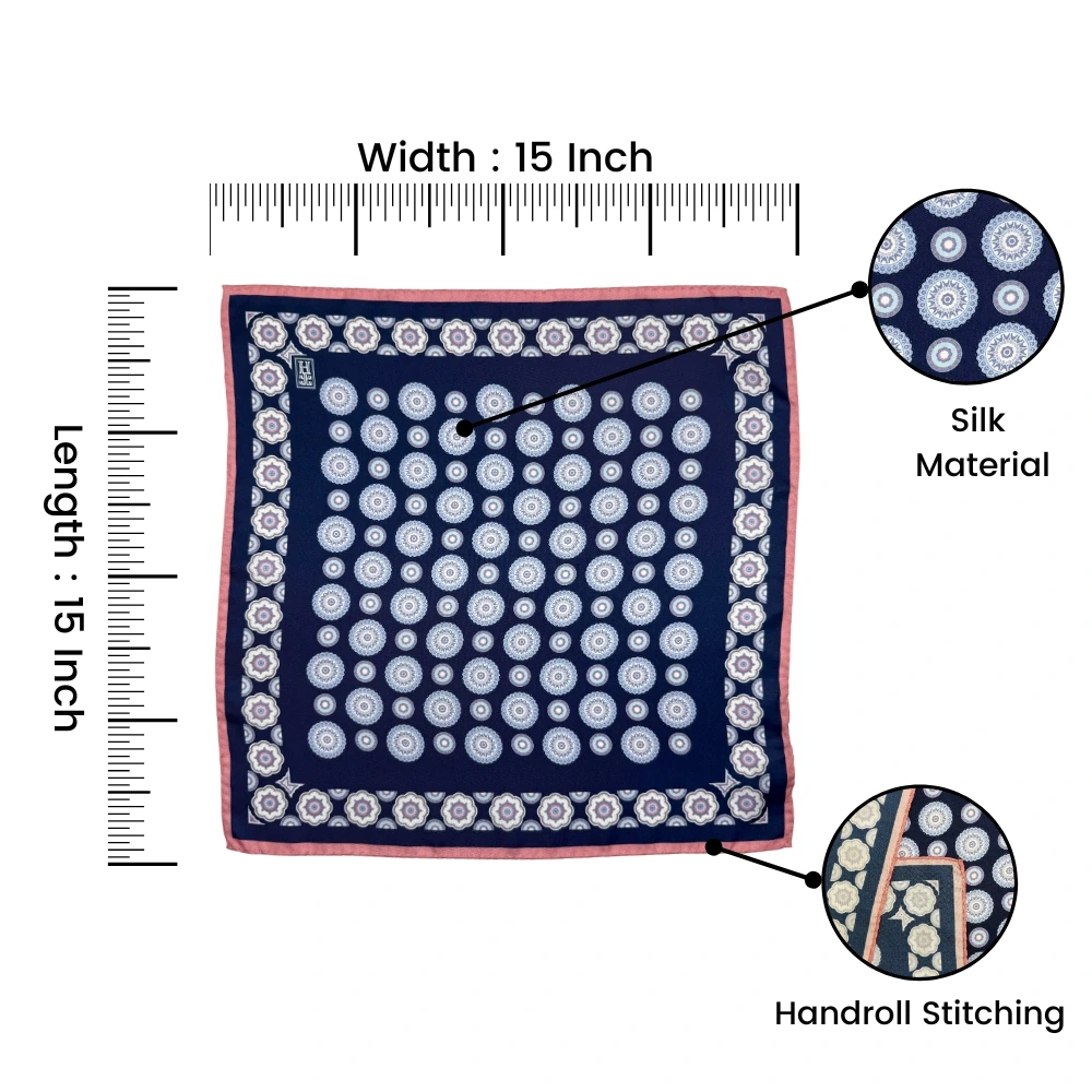 Blue Geometric Italian Silk Pocket Square for Men