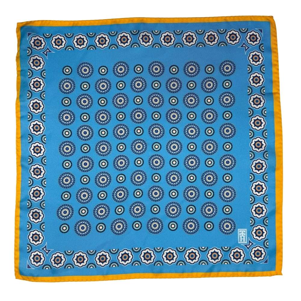Blue Geometric Italian Silk Pocket Square for Men