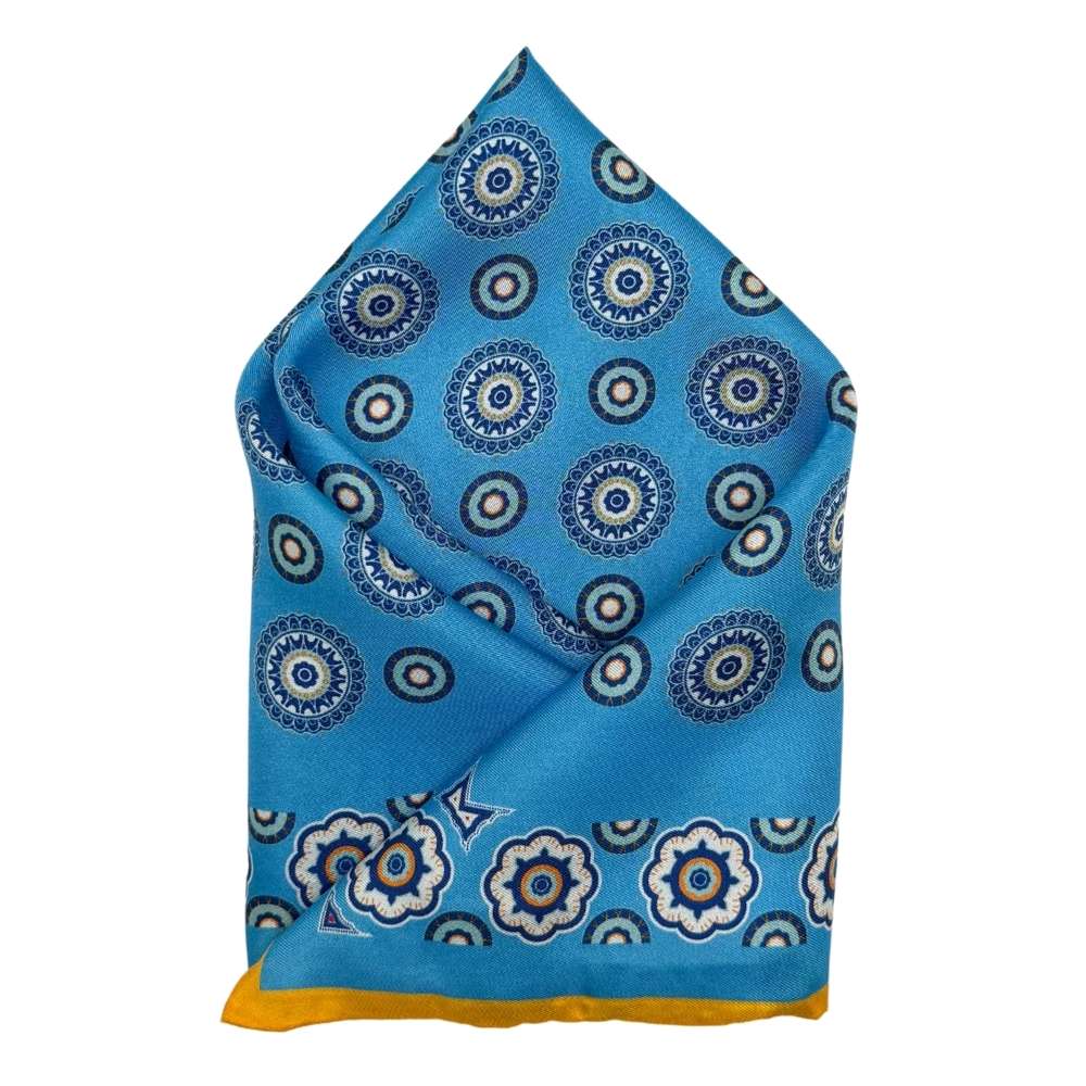 Blue Geometric Italian Silk Pocket Square for Men