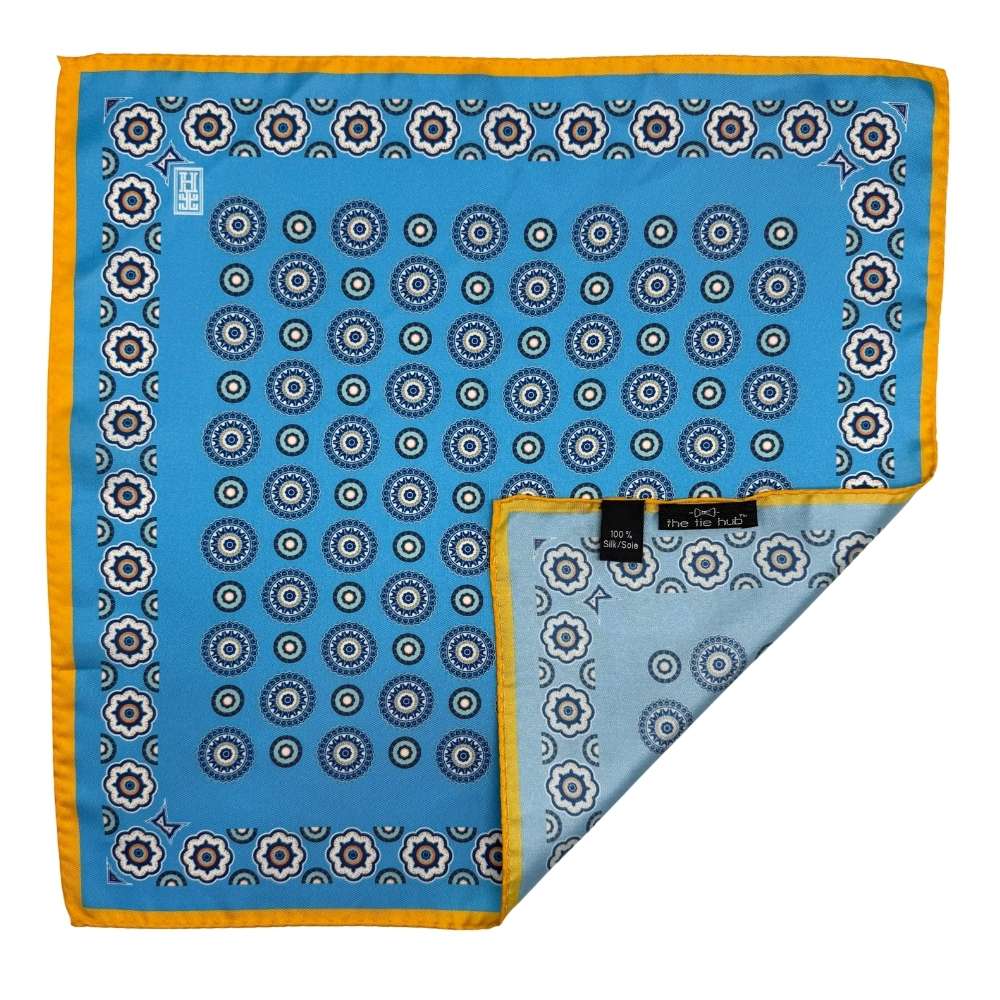 Blue Geometric Italian Silk Pocket Square for Men