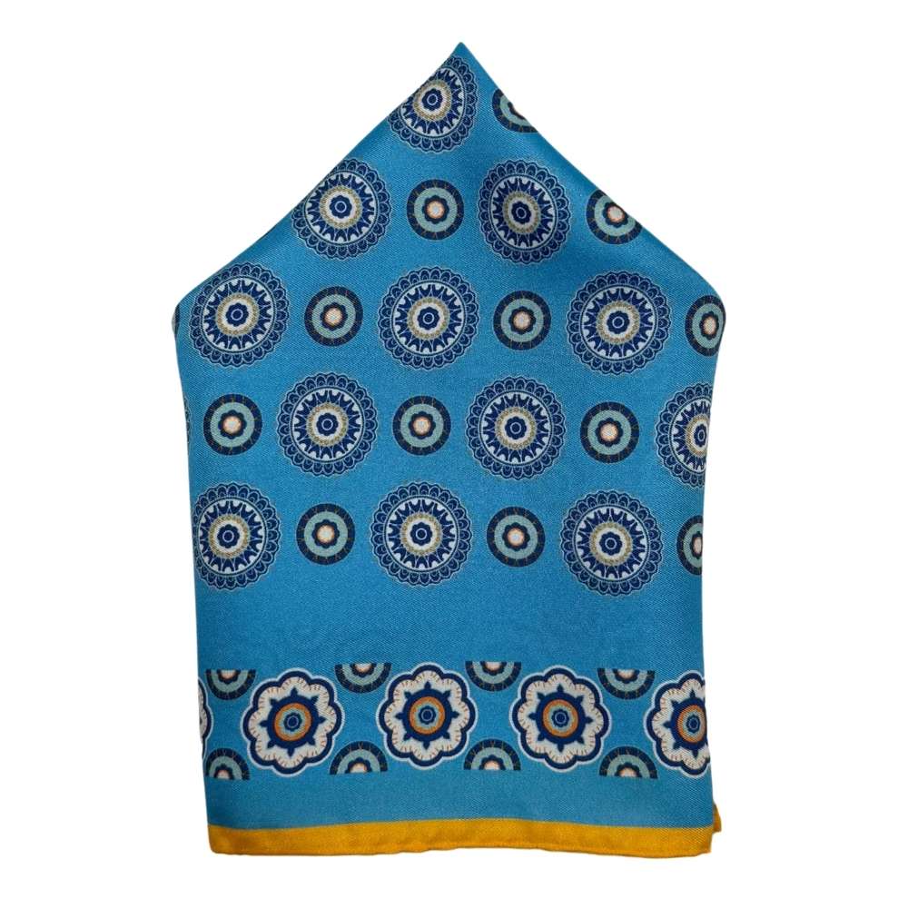 Blue Geometric Italian Silk Pocket Square for Men