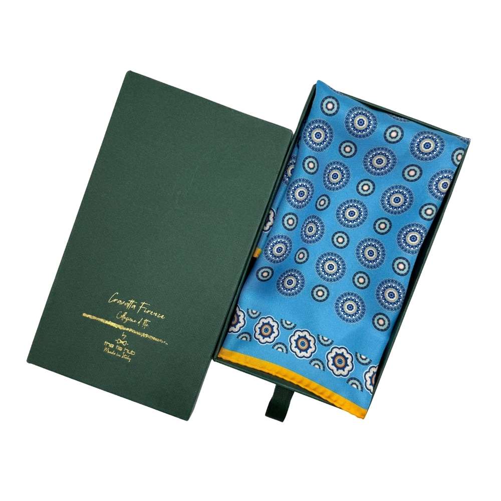Blue Geometric Italian Silk Pocket Square for Men