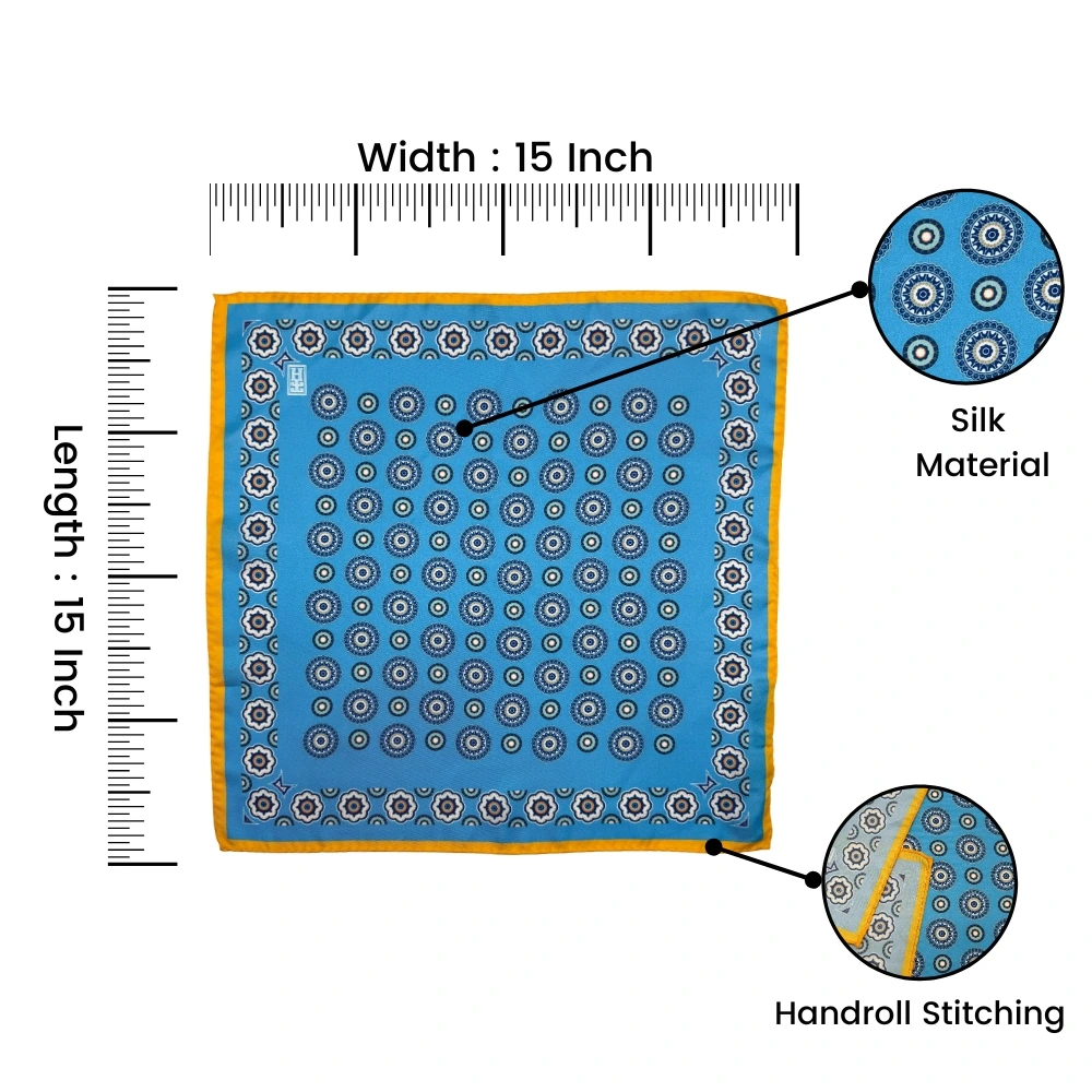 Blue Geometric Italian Silk Pocket Square for Men