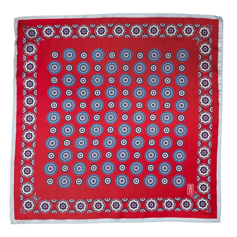 Red Geometric Italian Silk Pocket Square for Men