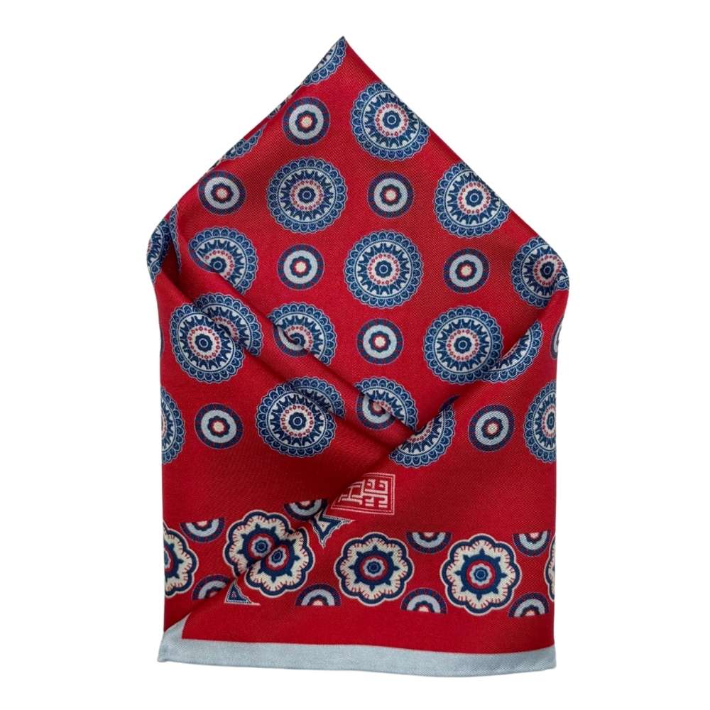 Red Geometric Italian Silk Pocket Square for Men