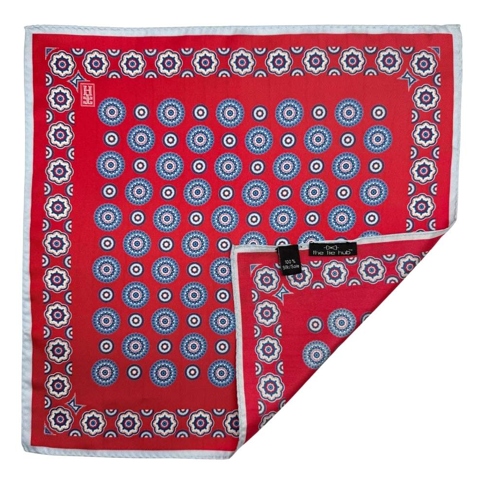 Red Geometric Italian Silk Pocket Square for Men