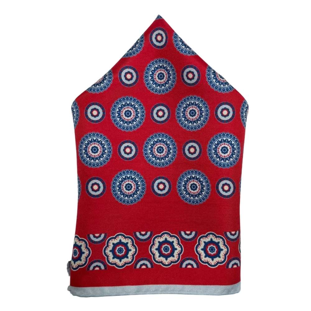 Red Geometric Italian Silk Pocket Square for Men