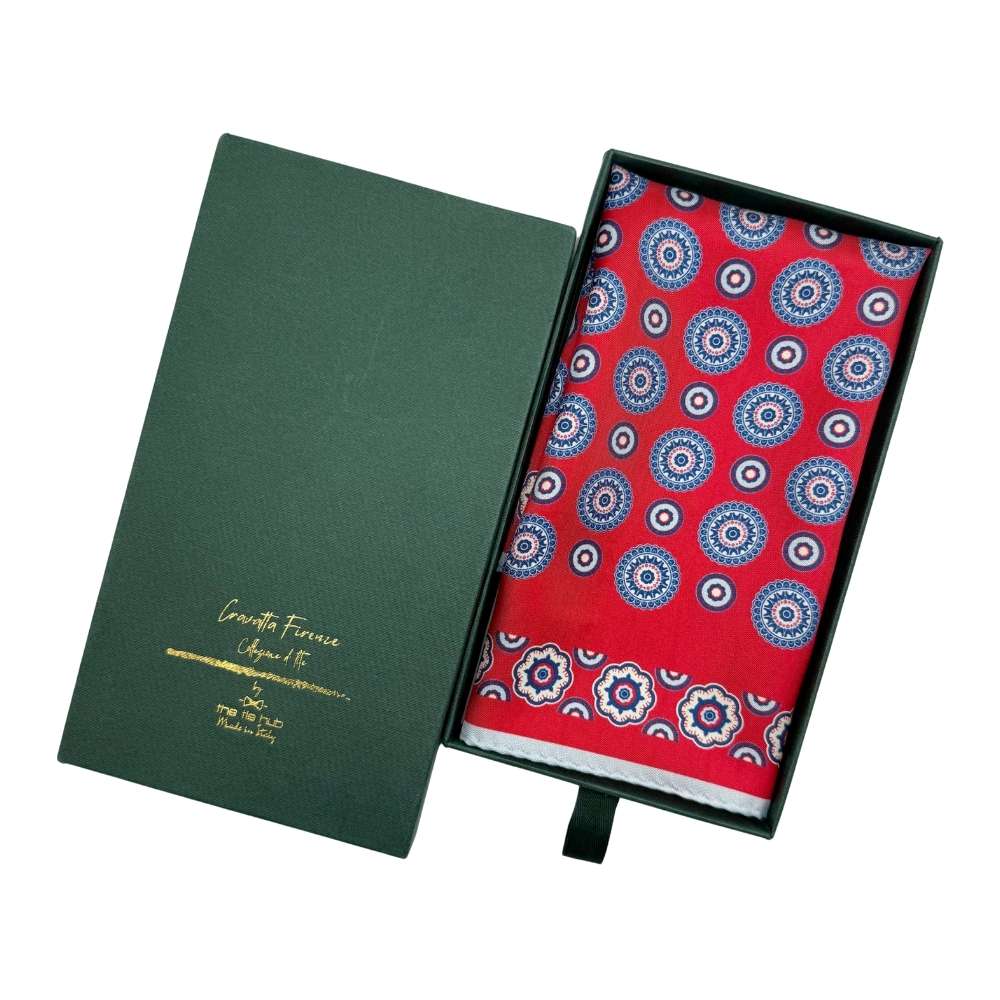 Red Geometric Italian Silk Pocket Square for Men
