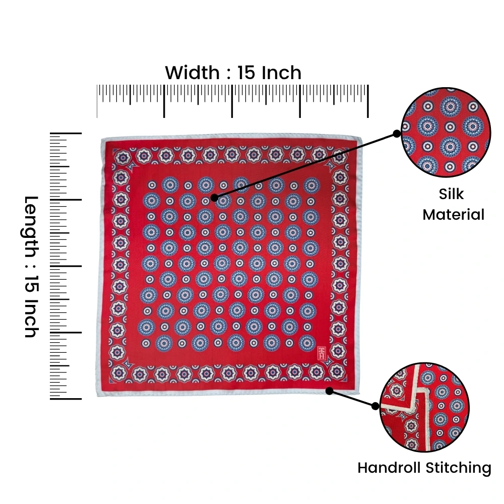 Red Geometric Italian Silk Pocket Square for Men