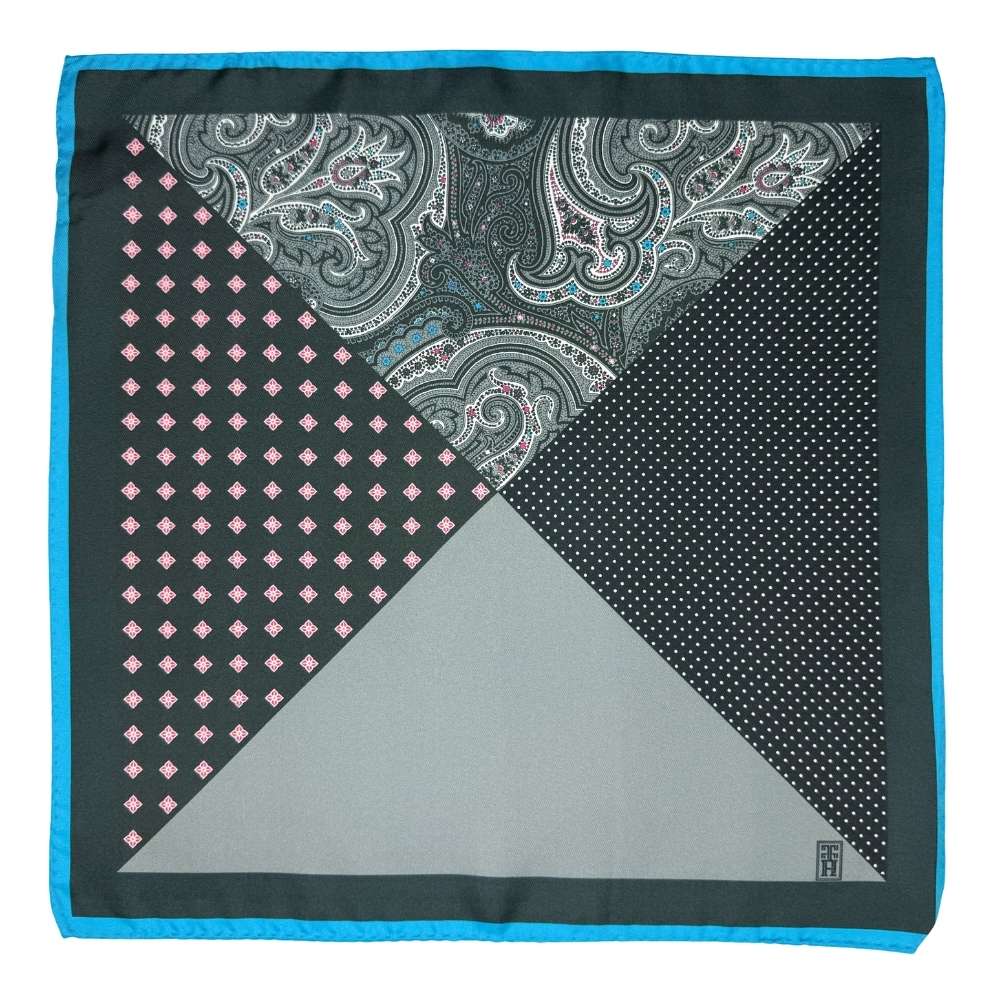 Black Paisley Italian Silk Pocket Square for Men