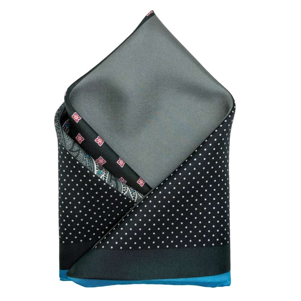 Black Paisley Italian Silk Pocket Square for Men