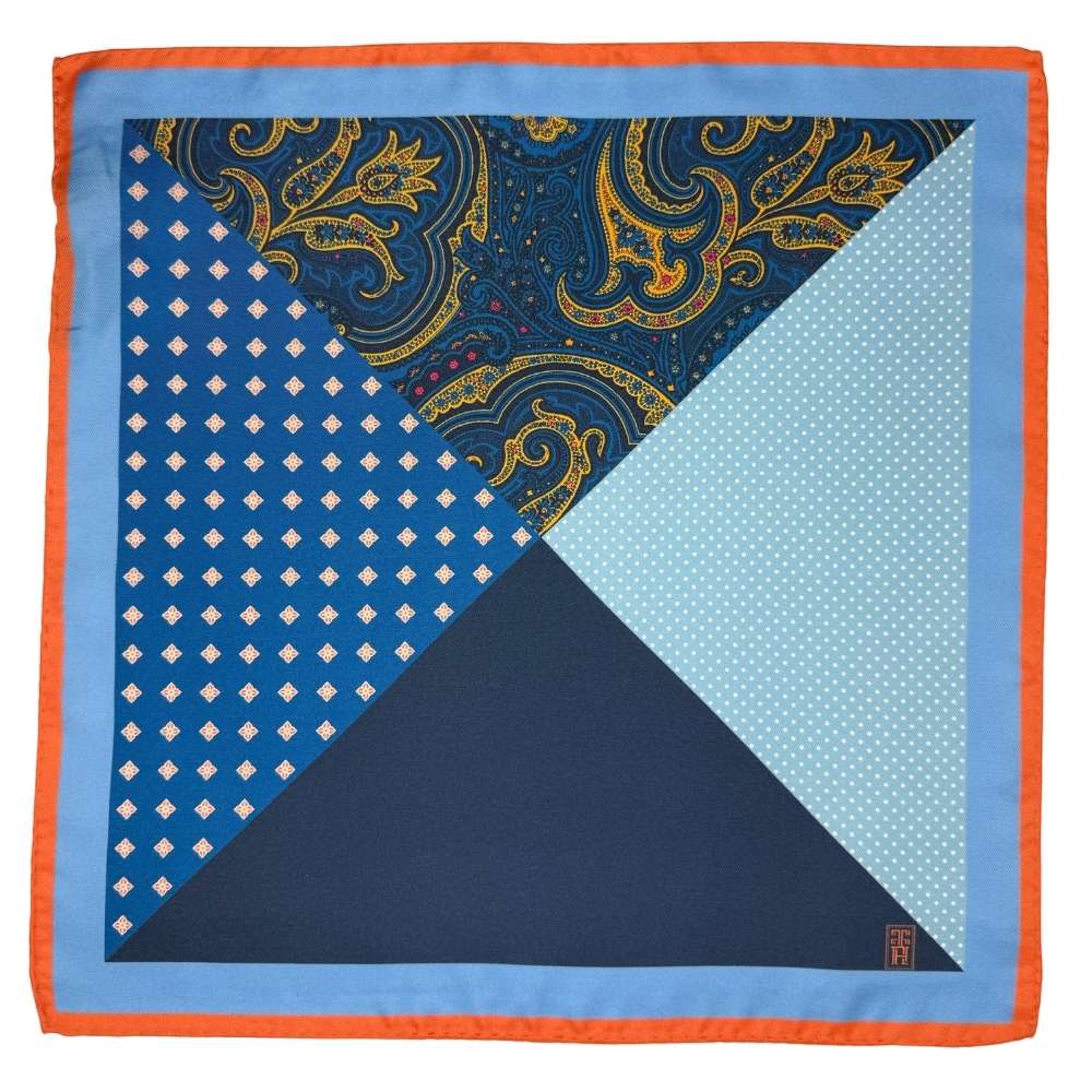 Blue Paisley Italian Silk Pocket Square for Men