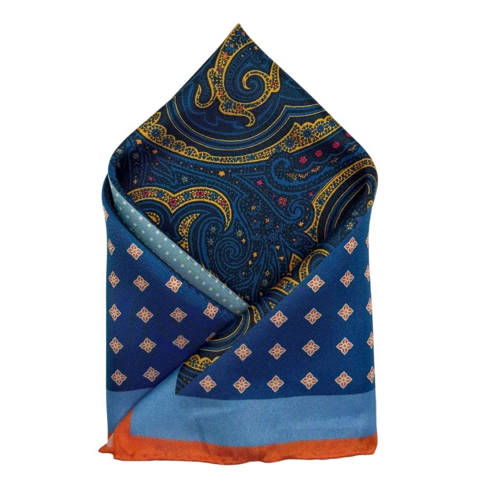 Blue Paisley Italian Silk Pocket Square for Men