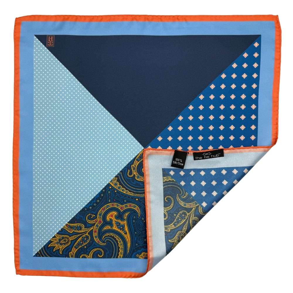 Blue Paisley Italian Silk Pocket Square for Men