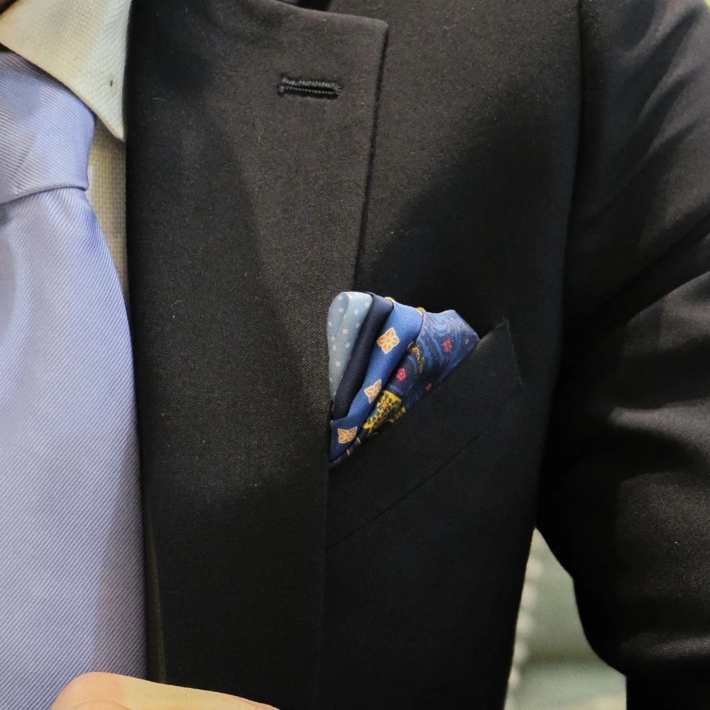 Blue Paisley Italian Silk Pocket Square for Men