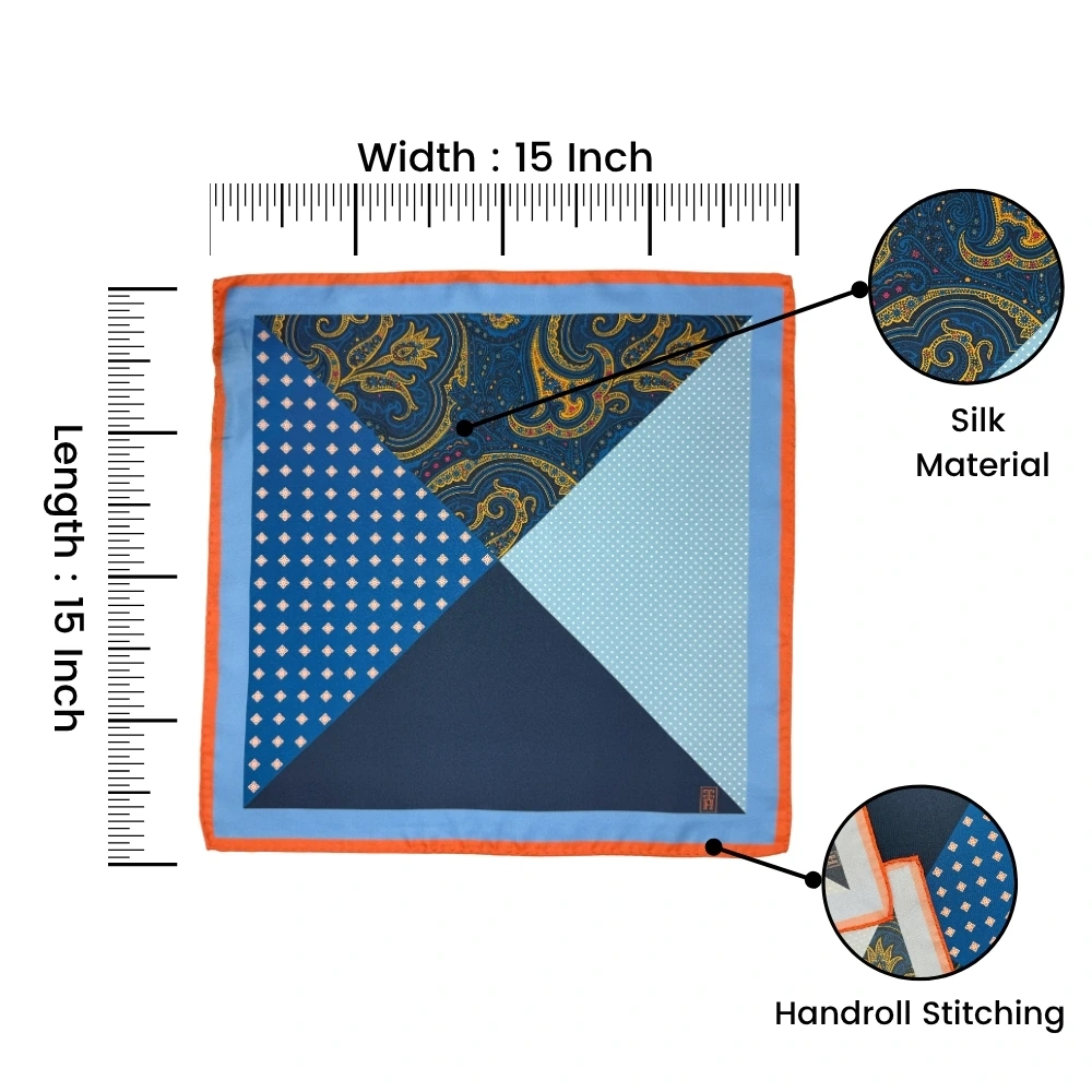 Blue Paisley Italian Silk Pocket Square for Men