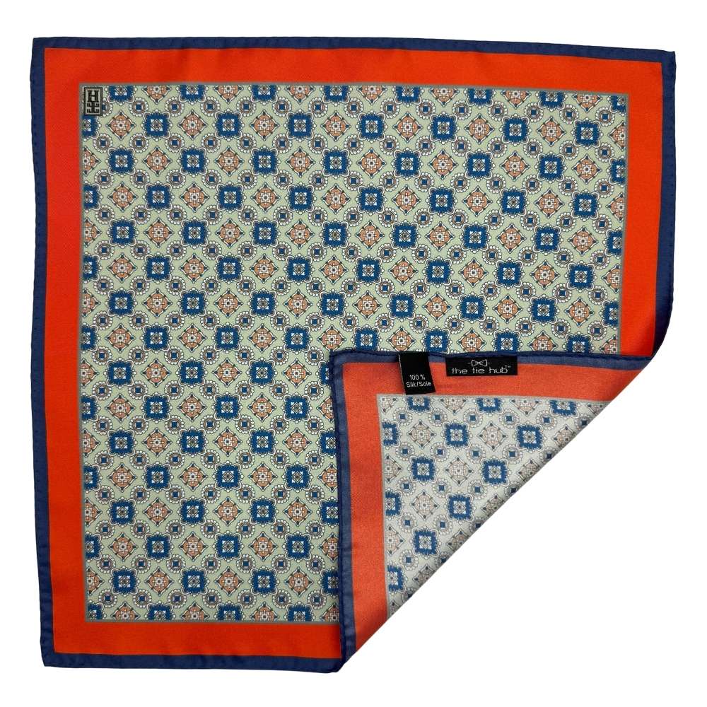 Green Geometric Italian Silk Pocket Square for Men