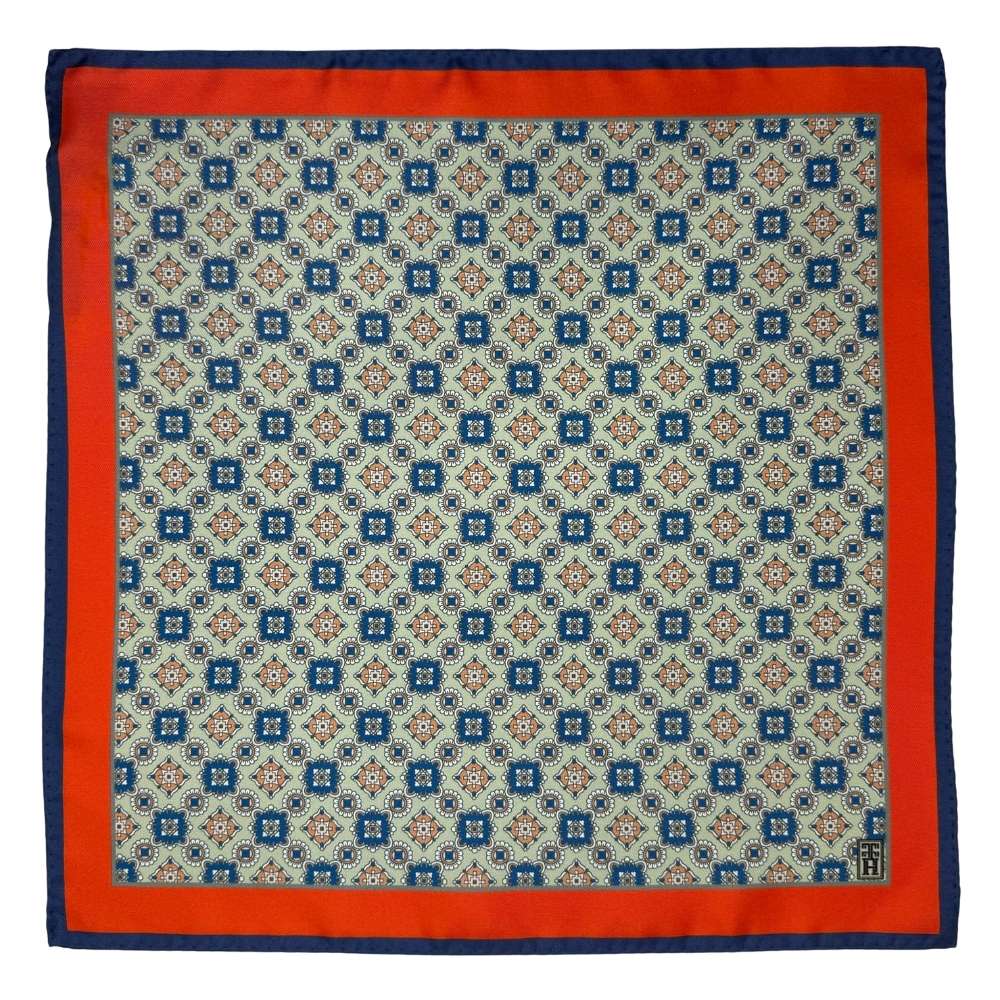 Green Geometric Italian Silk Pocket Square for Men
