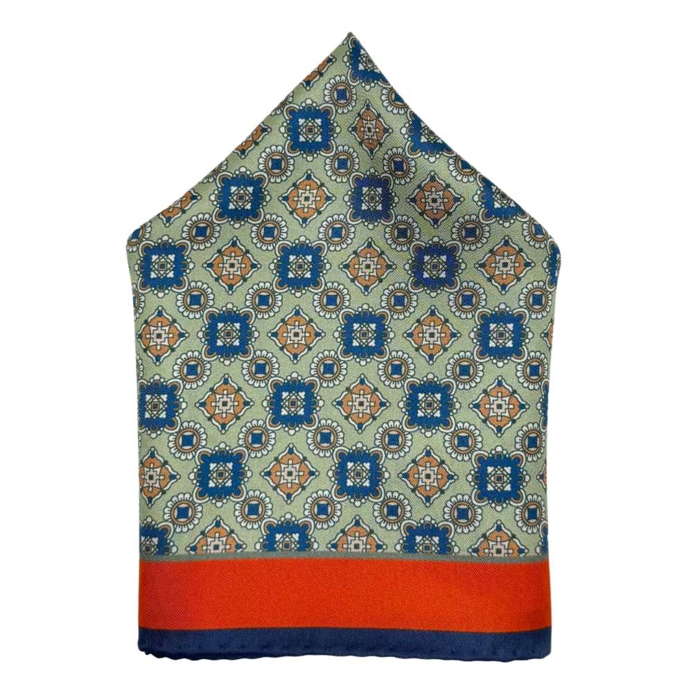Green Geometric Italian Silk Pocket Square for Men
