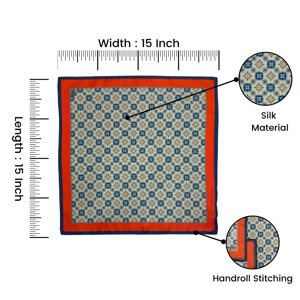 Green Geometric Italian Silk Pocket Square for Men