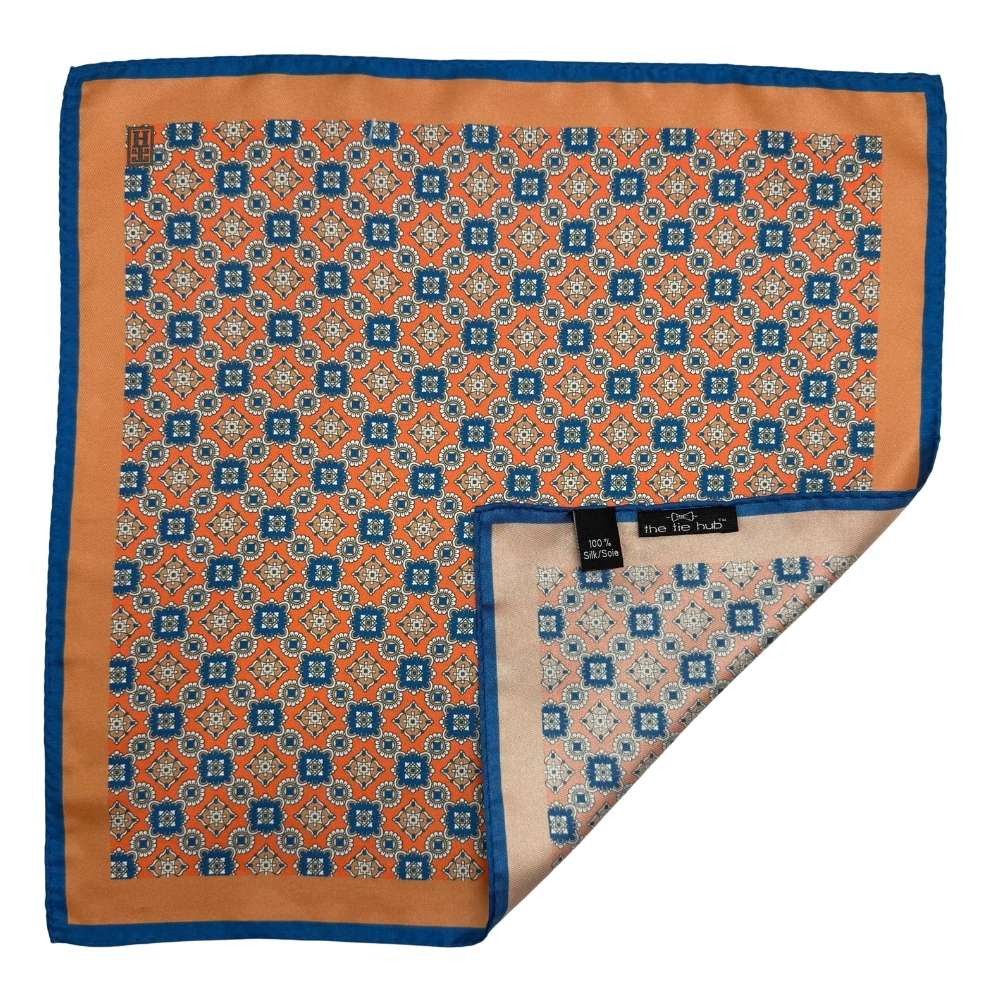 Orange Geometric Italian Silk Pocket Square for Men