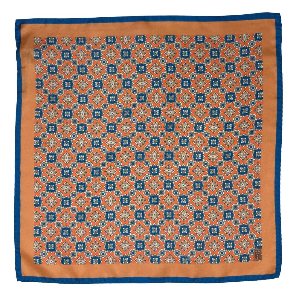 Orange Geometric Italian Silk Pocket Square for Men