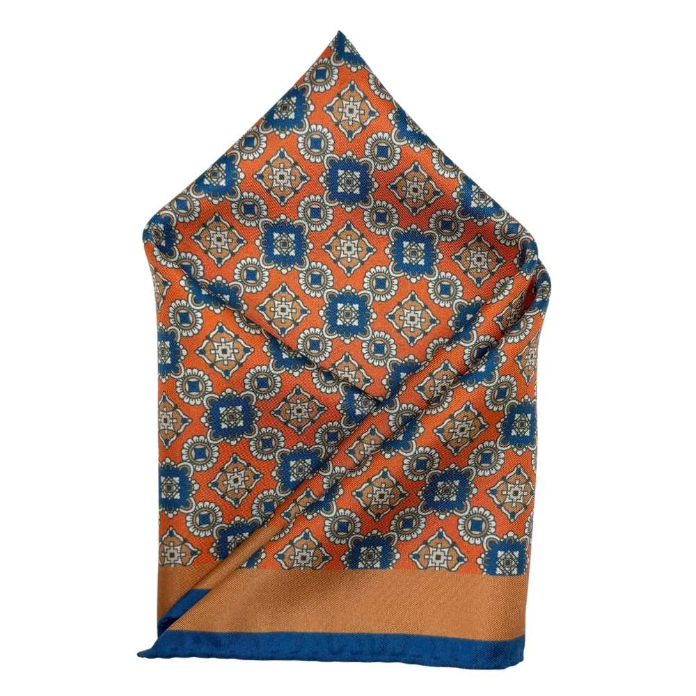 Orange Geometric Italian Silk Pocket Square for Men