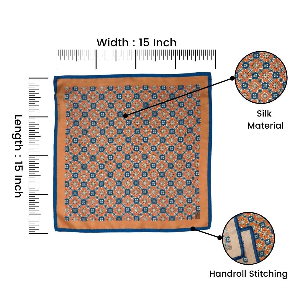 Orange Geometric Italian Silk Pocket Square for Men