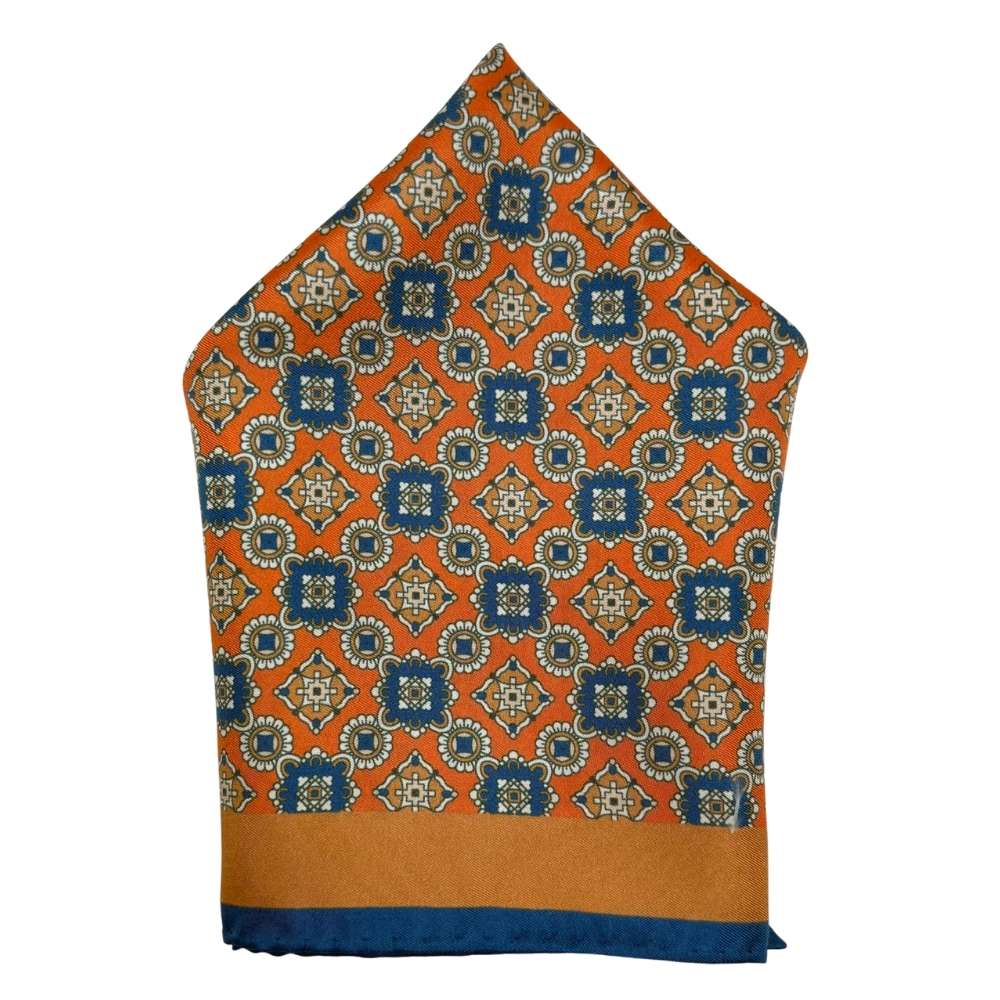 Orange Geometric Italian Silk Pocket Square for Men