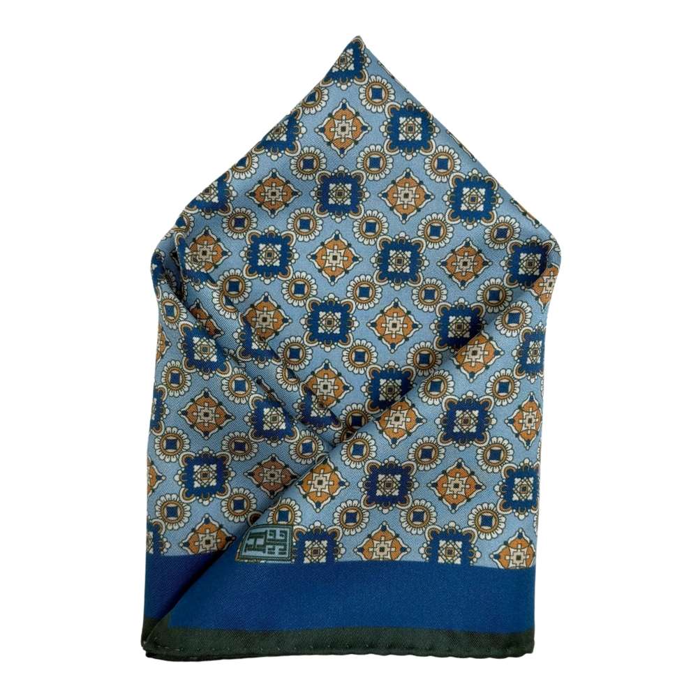 Blue Geometric Italian Silk Pocket Square for Men