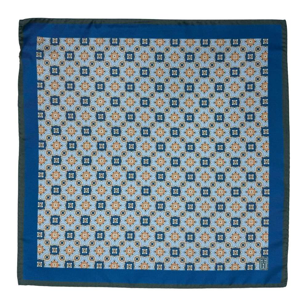 Blue Geometric Italian Silk Pocket Square for Men
