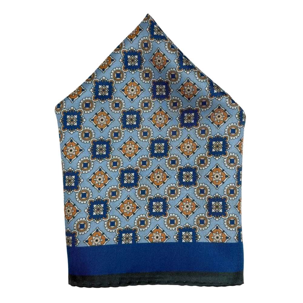 Blue Geometric Italian Silk Pocket Square for Men