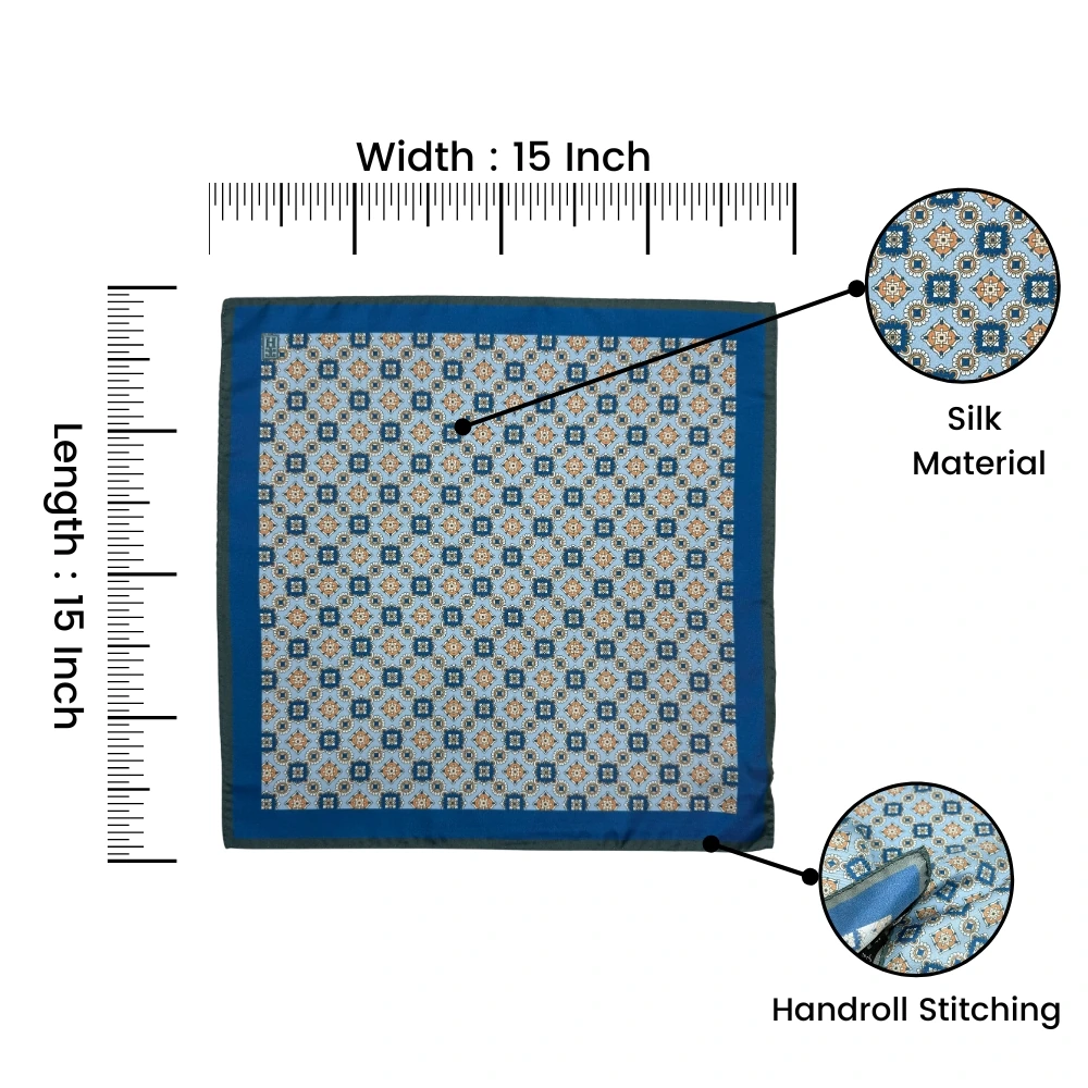 Blue Geometric Italian Silk Pocket Square for Men