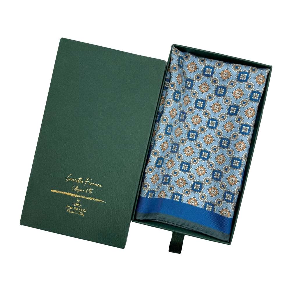Blue Geometric Italian Silk Pocket Square for Men
