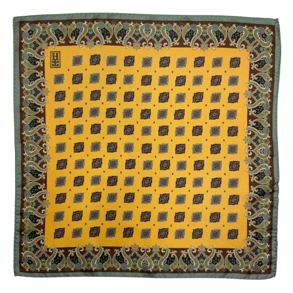 Yellow Paisley Italian Silk Pocket Square for Men