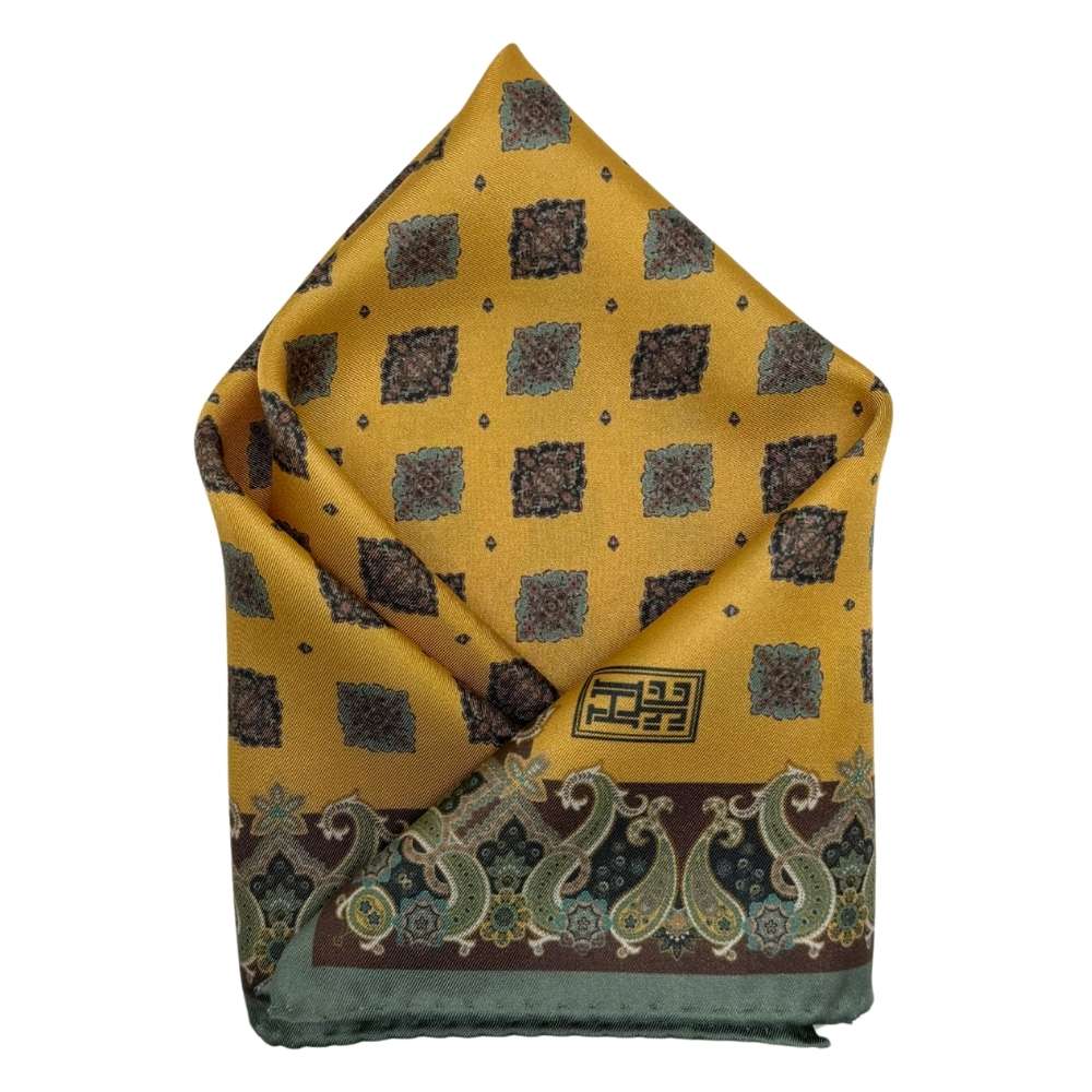 Yellow Paisley Italian Silk Pocket Square for Men