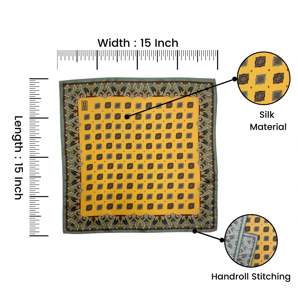 Yellow Paisley Italian Silk Pocket Square for Men