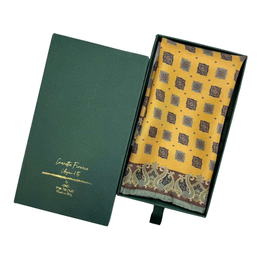 Yellow Paisley Italian Silk Pocket Square for Men