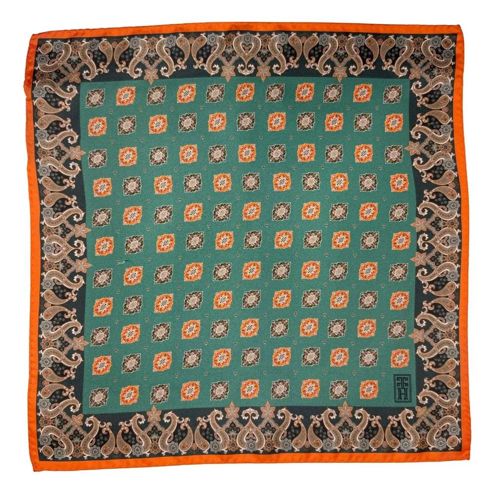 Green Paisley Italian Silk Pocket Square for Men
