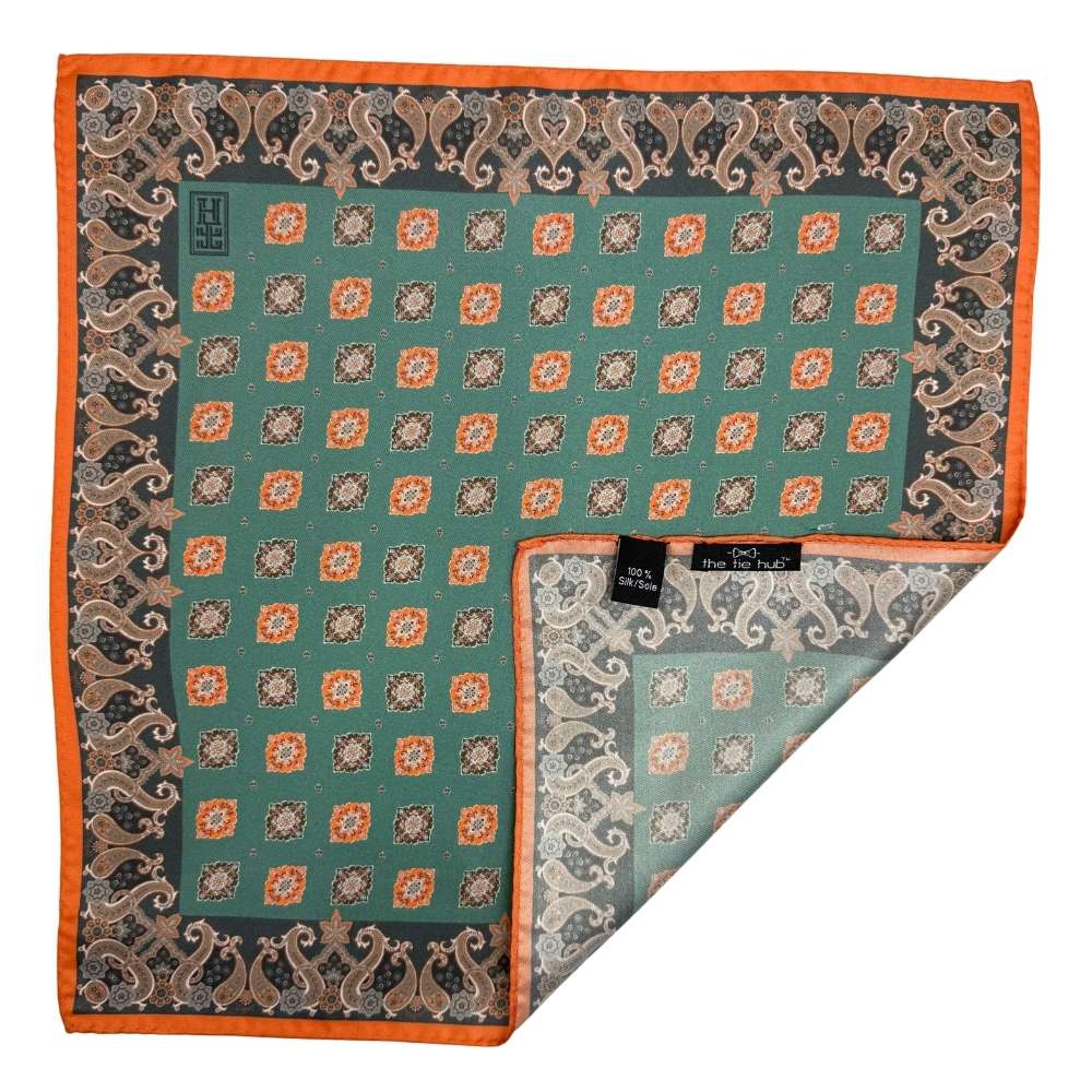 Green Paisley Italian Silk Pocket Square for Men