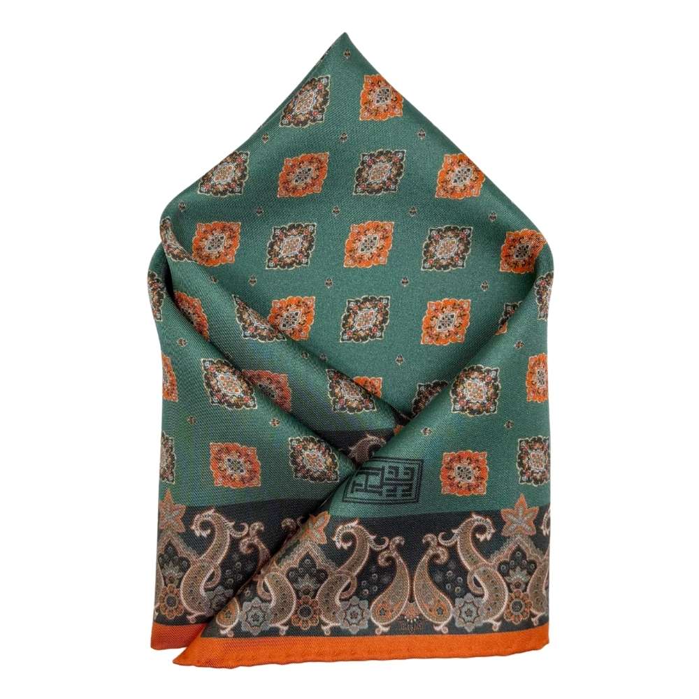 Green Paisley Italian Silk Pocket Square for Men