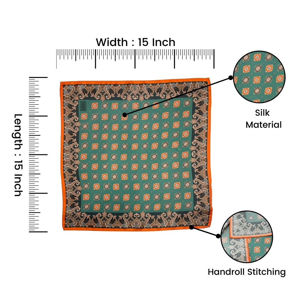 Green Paisley Italian Silk Pocket Square for Men