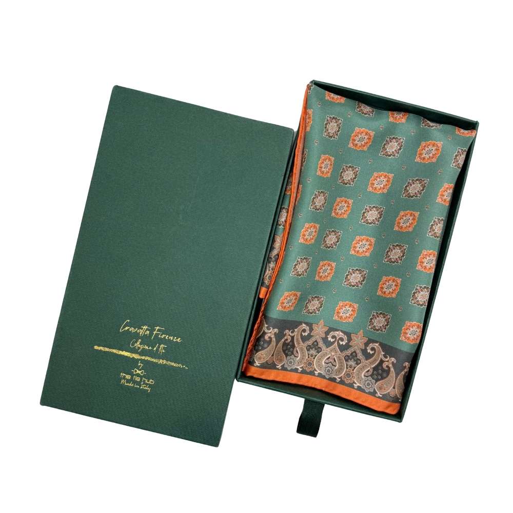 Green Paisley Italian Silk Pocket Square for Men