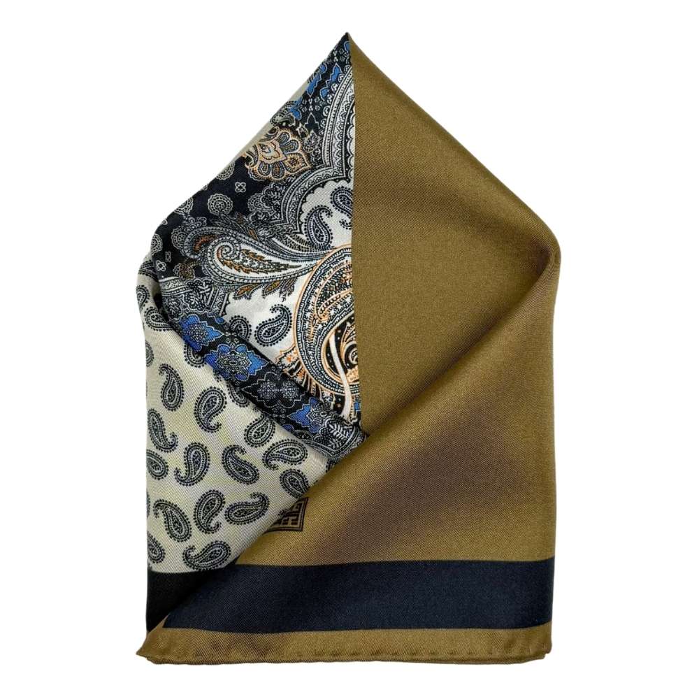 Green Paisley Italian Silk Pocket Square for Men